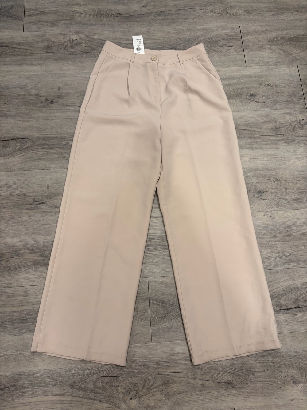 Audrey 3+1 Wide-Leg High-Rise Pants in Light Beige
